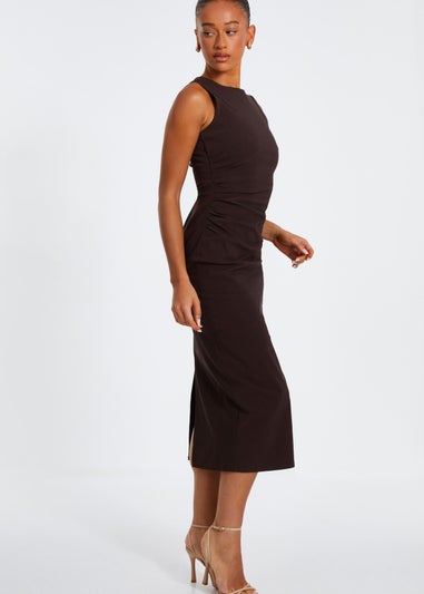 Quiz Brown Ruched Midi Dress