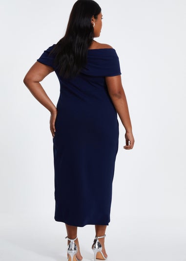 Quiz Navy Curve Bardot Wrap Midi Dress