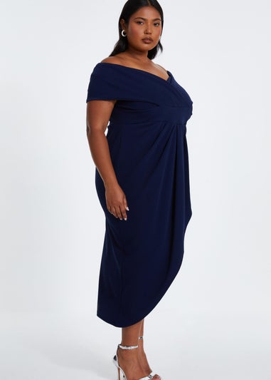 Quiz Navy Curve Bardot Wrap Midi Dress