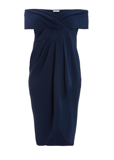 Quiz Navy Curve Bardot Wrap Midi Dress