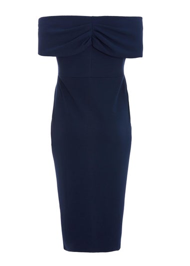 Quiz Navy Curve Bardot Wrap Midi Dress