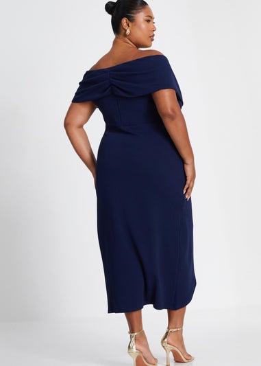 Quiz Navy Curve Bardot Wrap Midi Dress