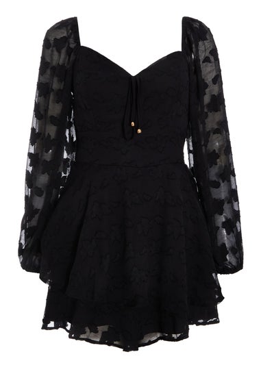 Quiz Black Floral Jacquard Tiered Playsuit