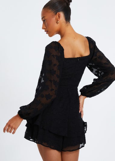 Quiz Black Floral Jacquard Tiered Playsuit