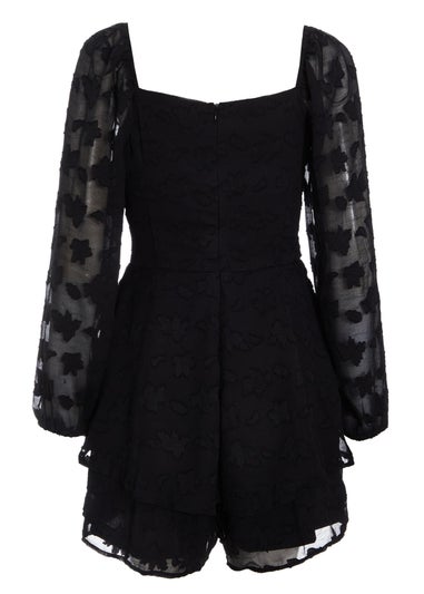 Quiz Black Floral Jacquard Tiered Playsuit