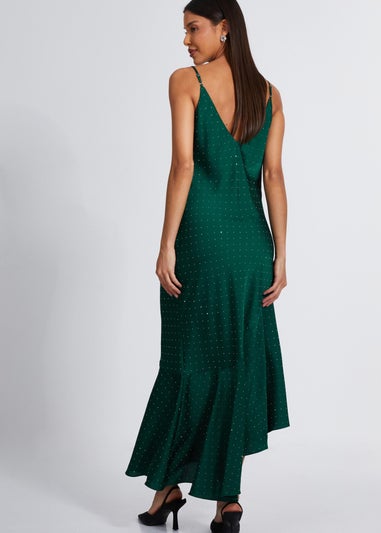 Quiz Green Satin Asymmetric Midaxi Dress