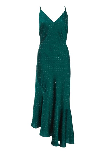 Quiz Green Satin Asymmetric Midaxi Dress