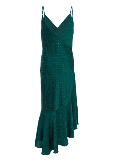 Quiz Green Satin Asymmetric Midaxi Dress