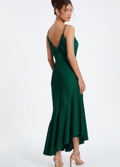 Quiz Green Satin Asymmetric Midaxi Dress