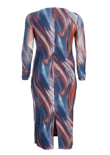 Quiz Blue Curve Marble Print Midaxi Dress