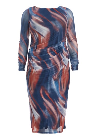 Quiz Blue Curve Marble Print Midaxi Dress