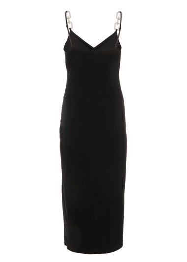 Quiz Black Diamante Ruched Midi Dress