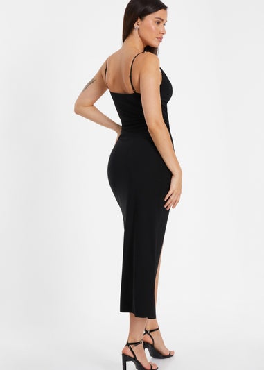 Quiz Black Diamante Ruched Midi Dress