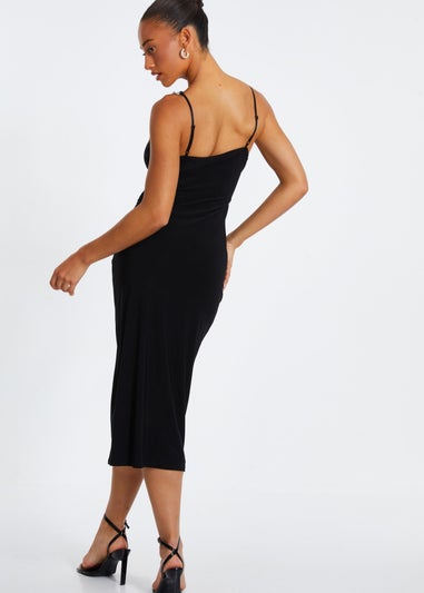 Quiz Black Diamante Ruched Midi Dress