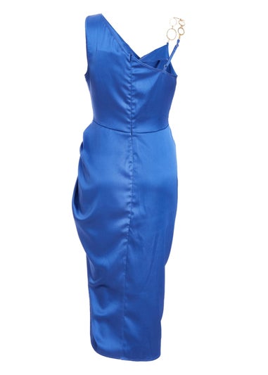 Quiz Blue Satin Ruched Midi Dress