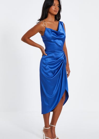 Quiz Blue Satin Ruched Midi Dress