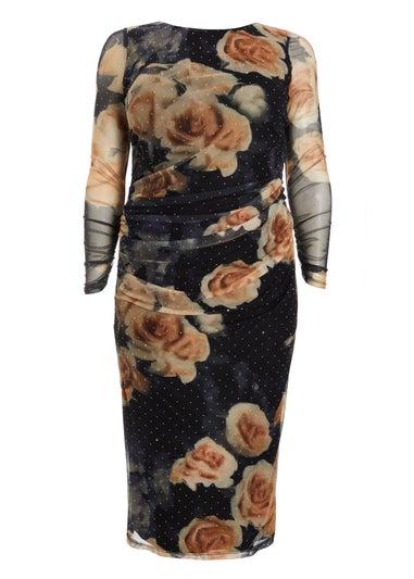 Quiz Black Curve Floral Mesh Midaxi Dress