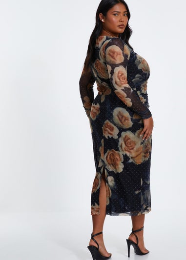 Quiz Black Curve Floral Mesh Midaxi Dress