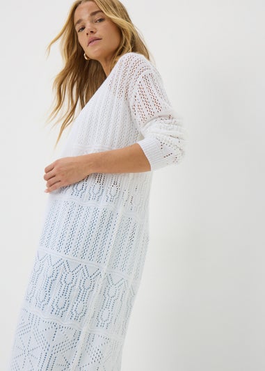 White Longline Pointelle Cardigan