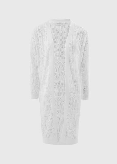 White Longline Pointelle Cardigan