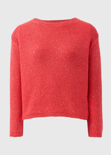 Coral Sequin Boat Neck Jumper