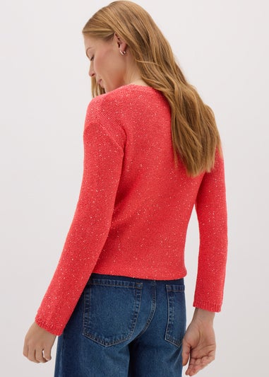 Coral Sequin Boat Neck Jumper