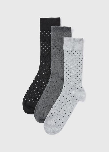 3 Pack Grey Mono Spot Socks