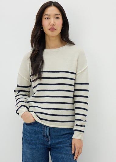 Ivory Exposed Seam Stripe Jumper