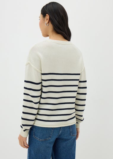 Ivory Exposed Seam Stripe Jumper