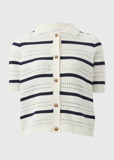 Ivory Crochet Stripe Collared Cardigan