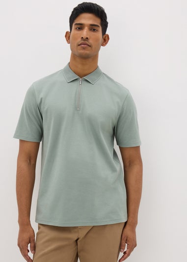 Sage Interlock 1/4 Zip Polo Shirt