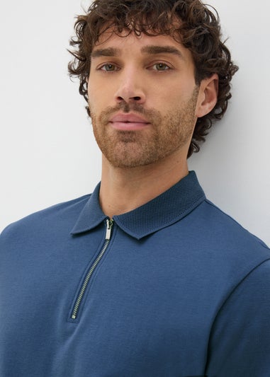 Blue Interlock 1/4 Zip Polo Shirt