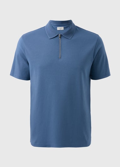 Blue Interlock 1/4 Zip Polo Shirt