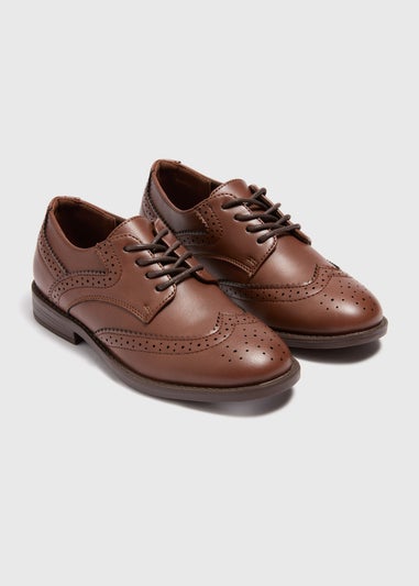 Boys Brown Faux Leather Brogue Shoes (Younger 8-Older 2)