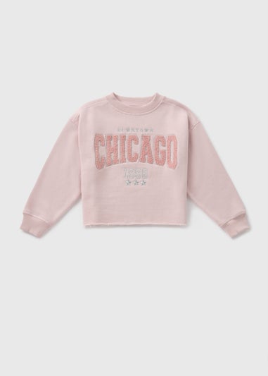 Girls Pink Chicago Cropped Sweatshirt (7-15yrs)