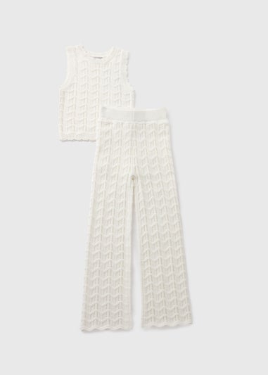 Girls White Knitted Vest & Trouser Set (7-15yrs)