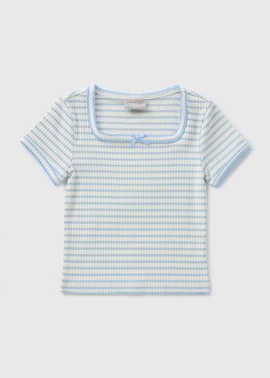 Girls Blue Stripe Ribbed T-Shirt (7-`15yrs)