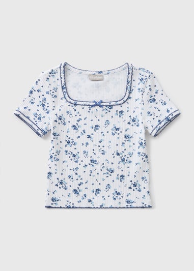 Girls Blue Ditsy Floral T-Shirt (7-15yrs)