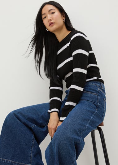 Black Stripe Crew Neck Jumper