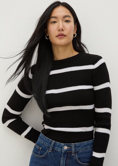 Black Stripe Crew Neck Jumper