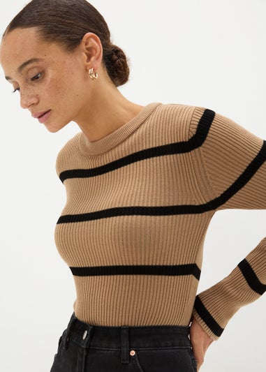 Camel Crew Neck Stripe Jumper