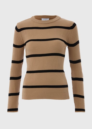 Camel Crew Neck Stripe Jumper