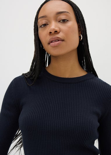 Navy Ribbed Crew Neck Jumper