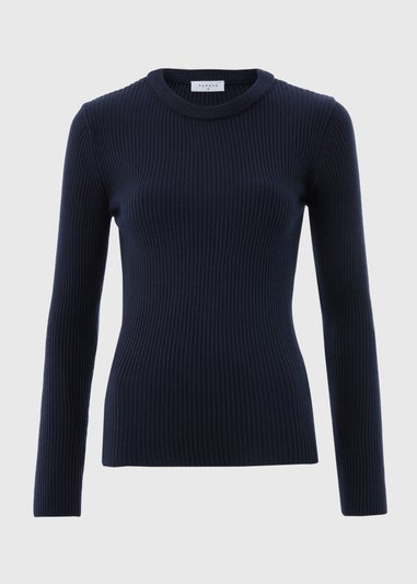 Navy Ribbed Crew Neck Jumper