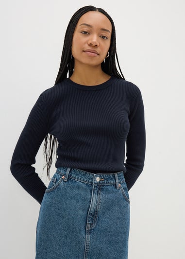 Navy Ribbed Crew Neck Jumper