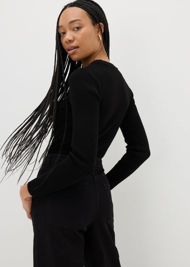 Black Ribbed Crew Neck Jumper