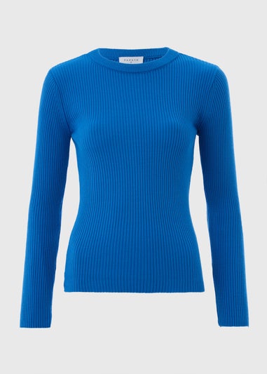 Blue Ribbed Crew Neck Jumper