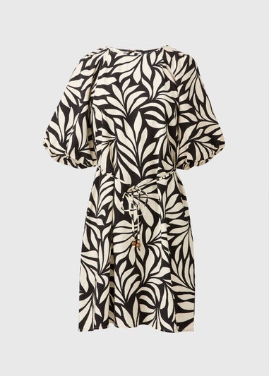 Et Vous Black Palm Tie Waist Mini Dress