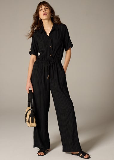 Et Vous Black Textured Pleated Jumpsuit