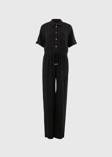 Et Vous Black Textured Pleated Jumpsuit